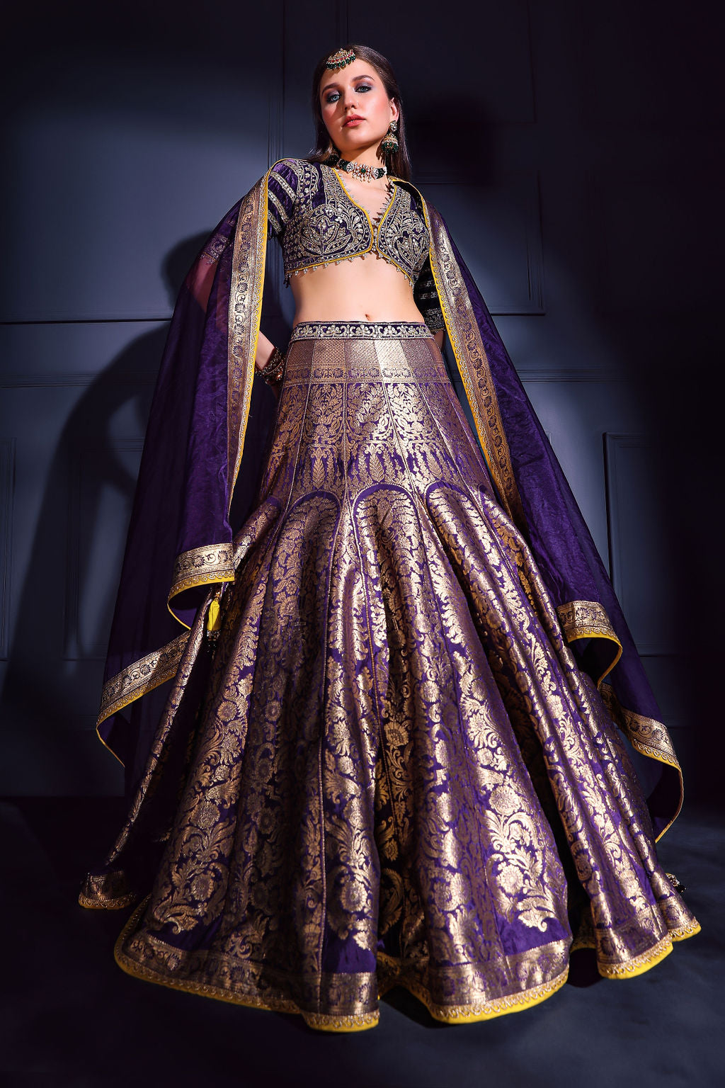 Purple brocade Skirt with embroidered top
