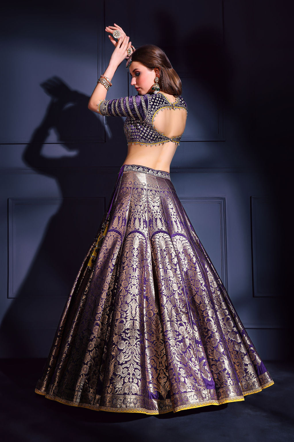 Purple brocade Skirt with embroidered top