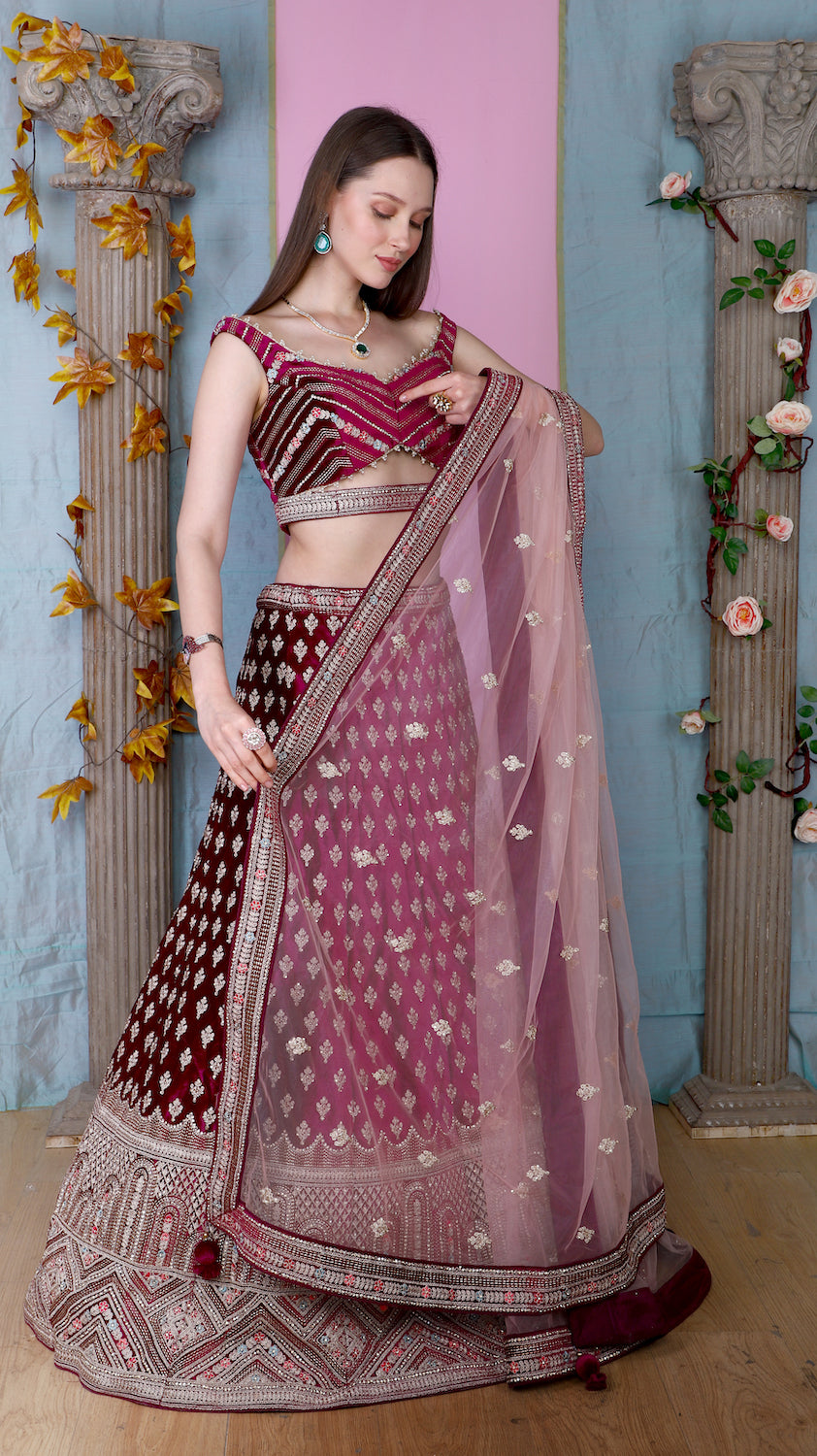 Wine Lehenga