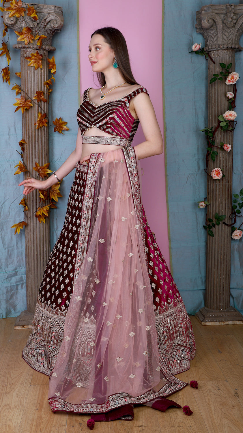 Wine Lehenga