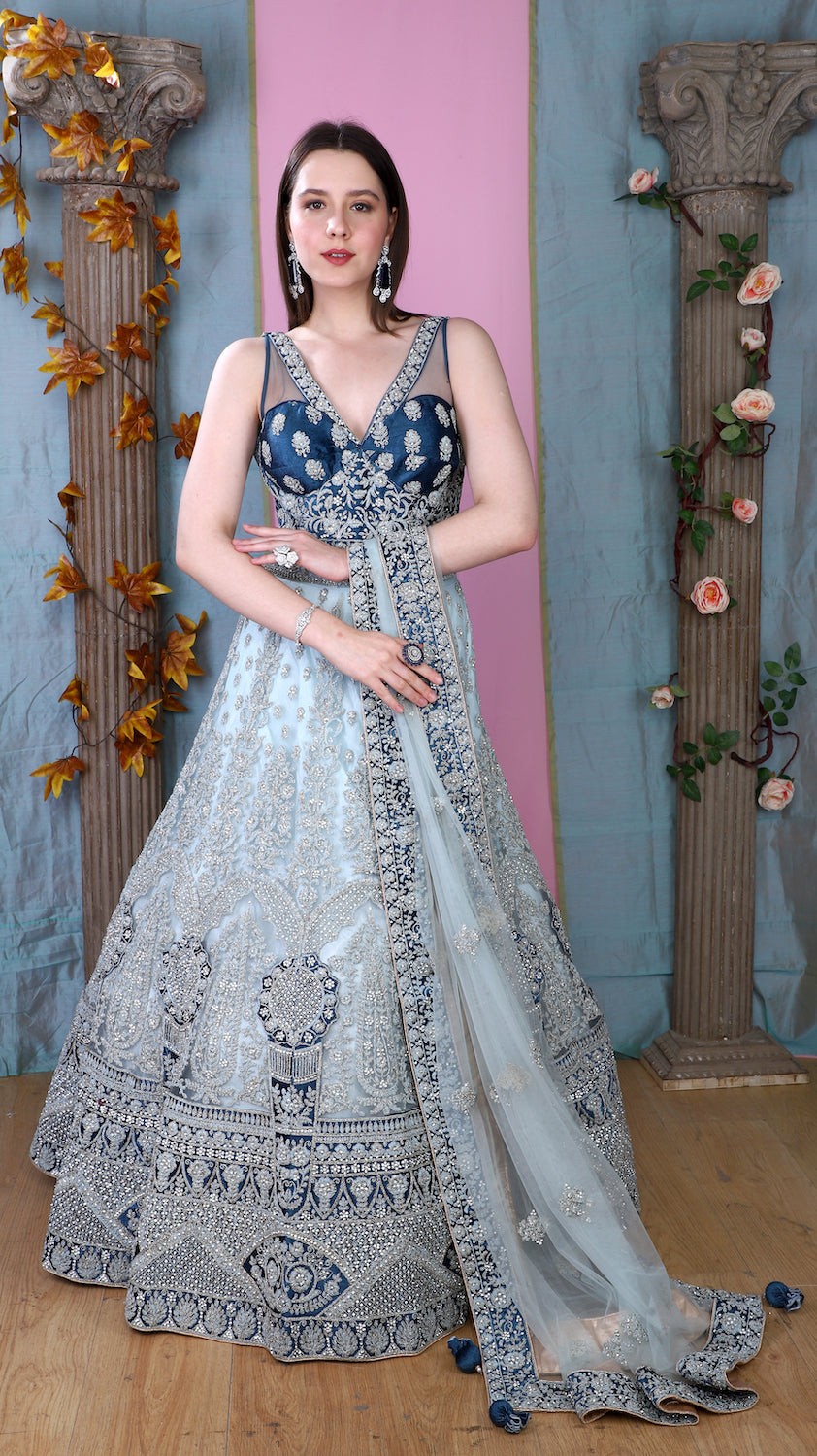 Firozi Gown with turquise upper part
