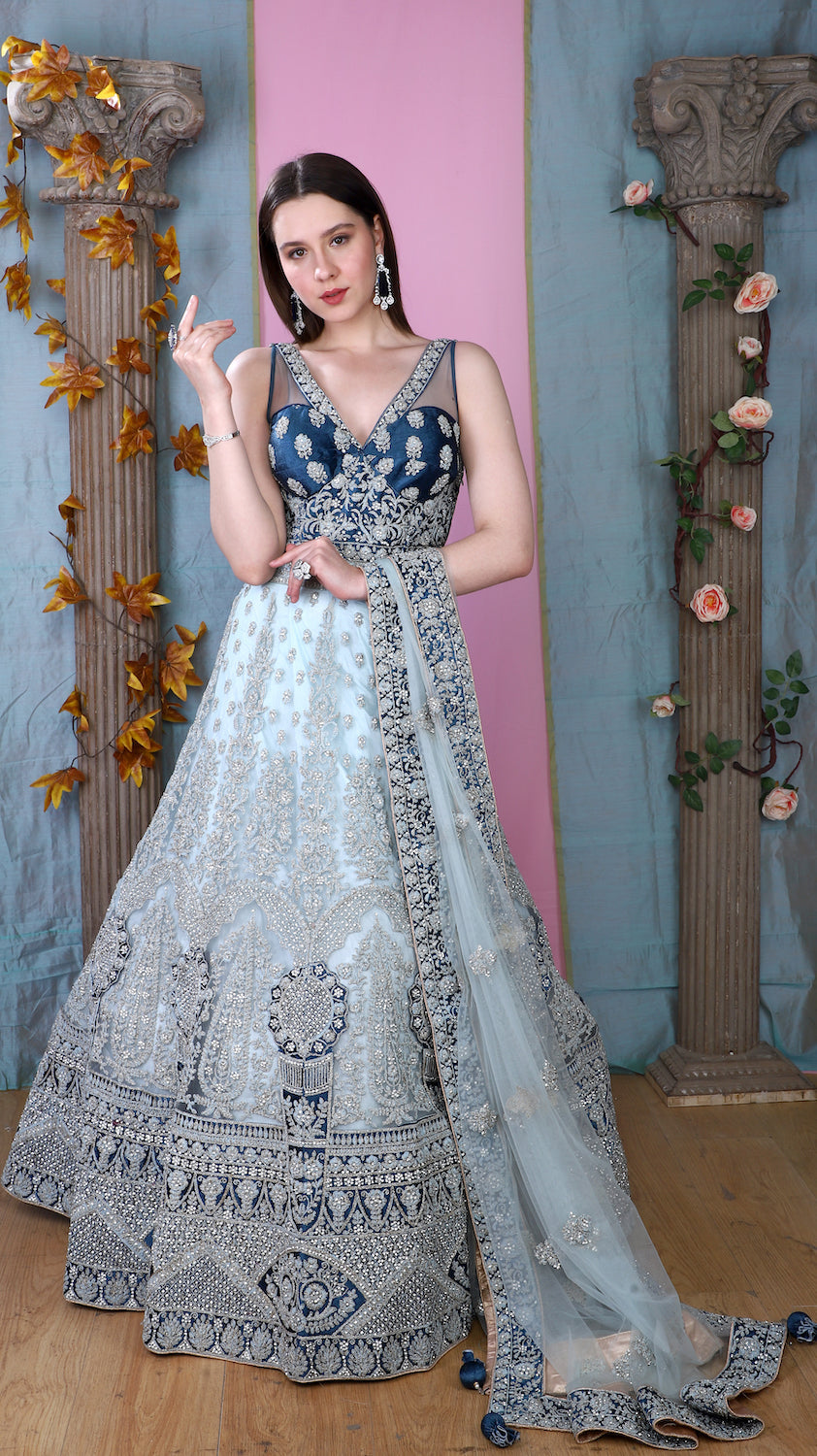 Firozi Gown with turquise upper part