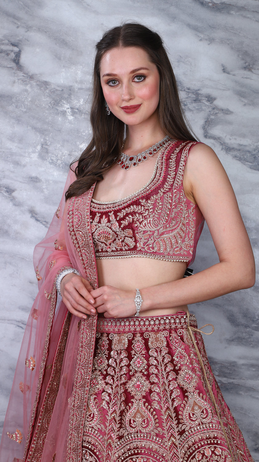 Onion Pink Velvet Lehenga