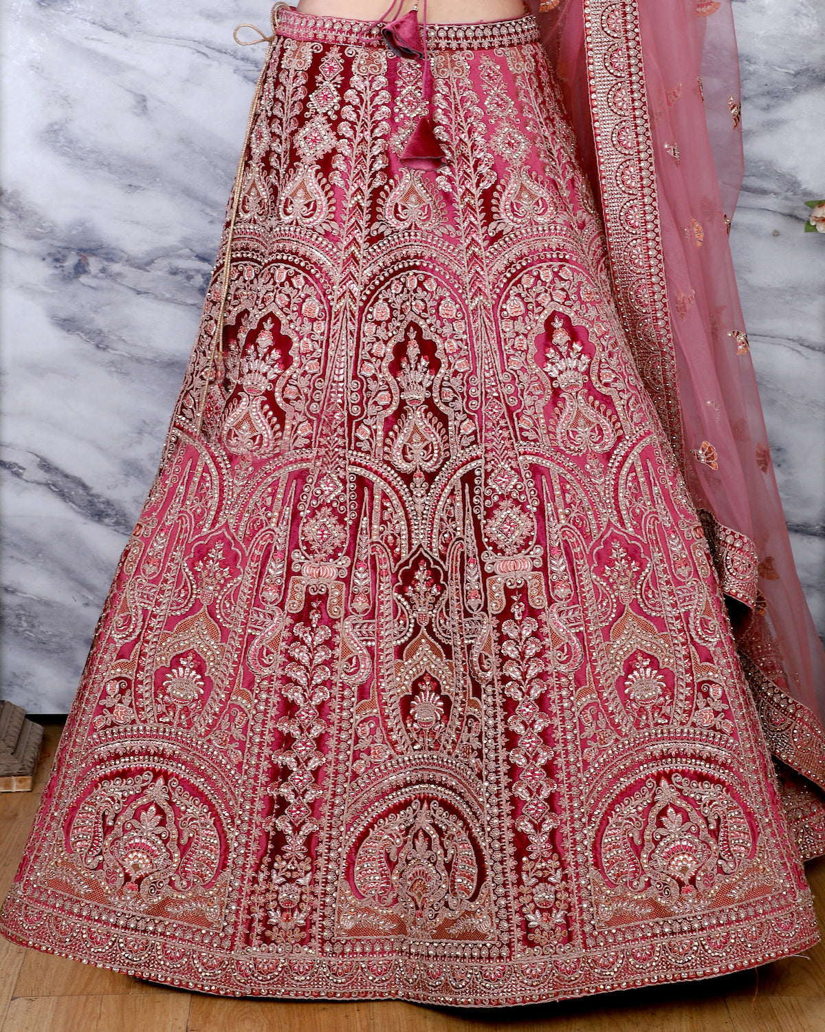 Onion Pink Velvet Lehenga
