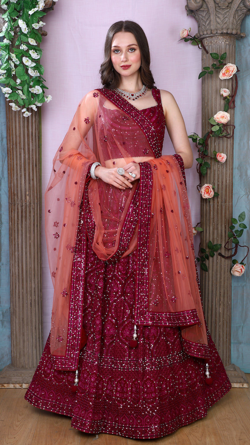 Wine Lehenga