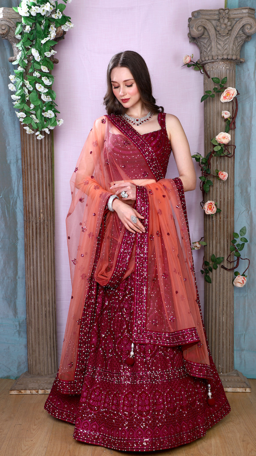 Wine Lehenga
