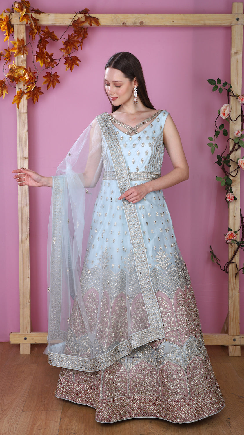 Aqua Gown with matching scarf