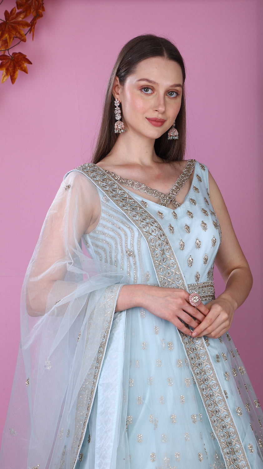 Aqua Gown with matching scarf