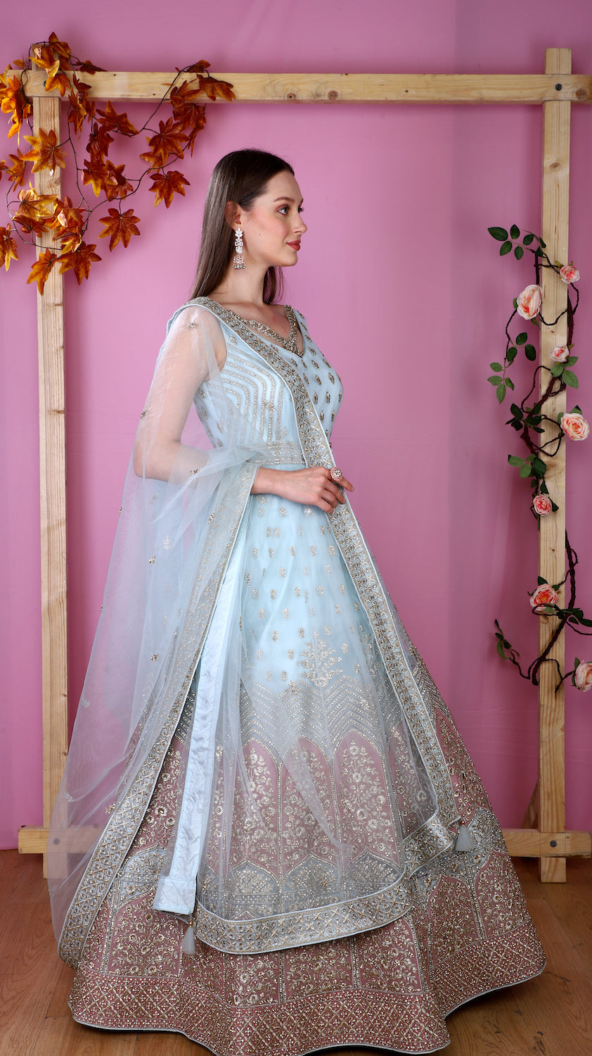 Aqua Gown with matching scarf