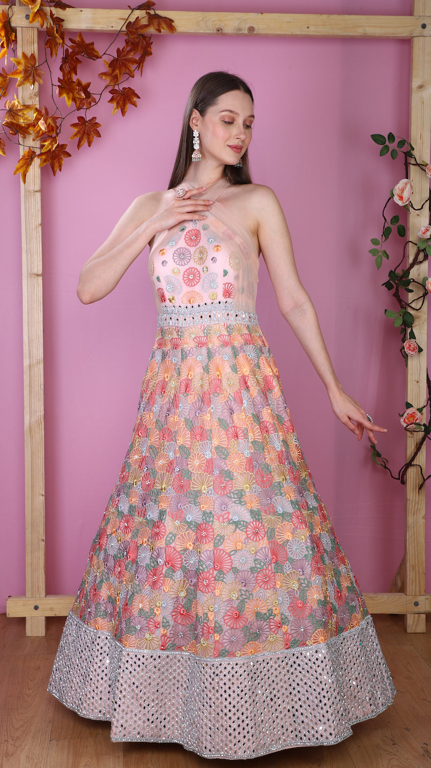 Pink Gown with halter neckline
