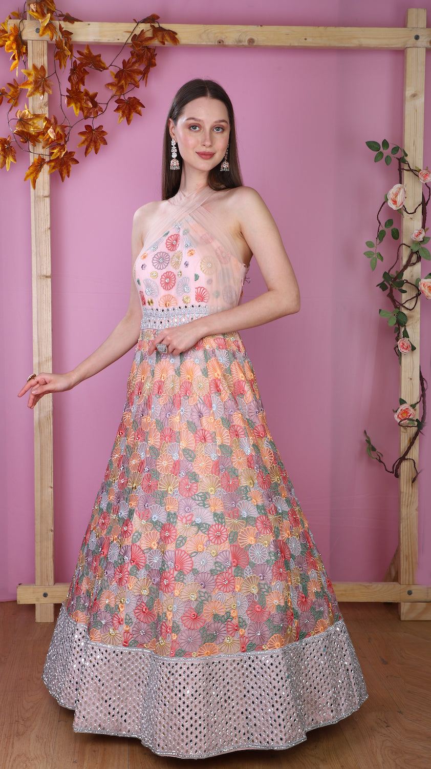 Pink Gown with halter neckline