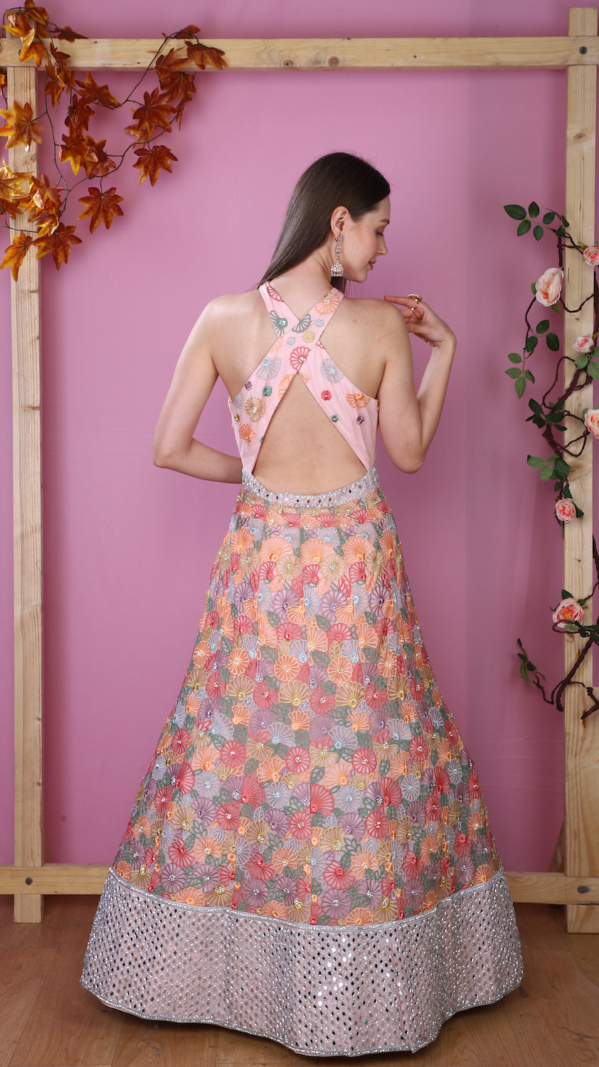 Pink Gown with halter neckline