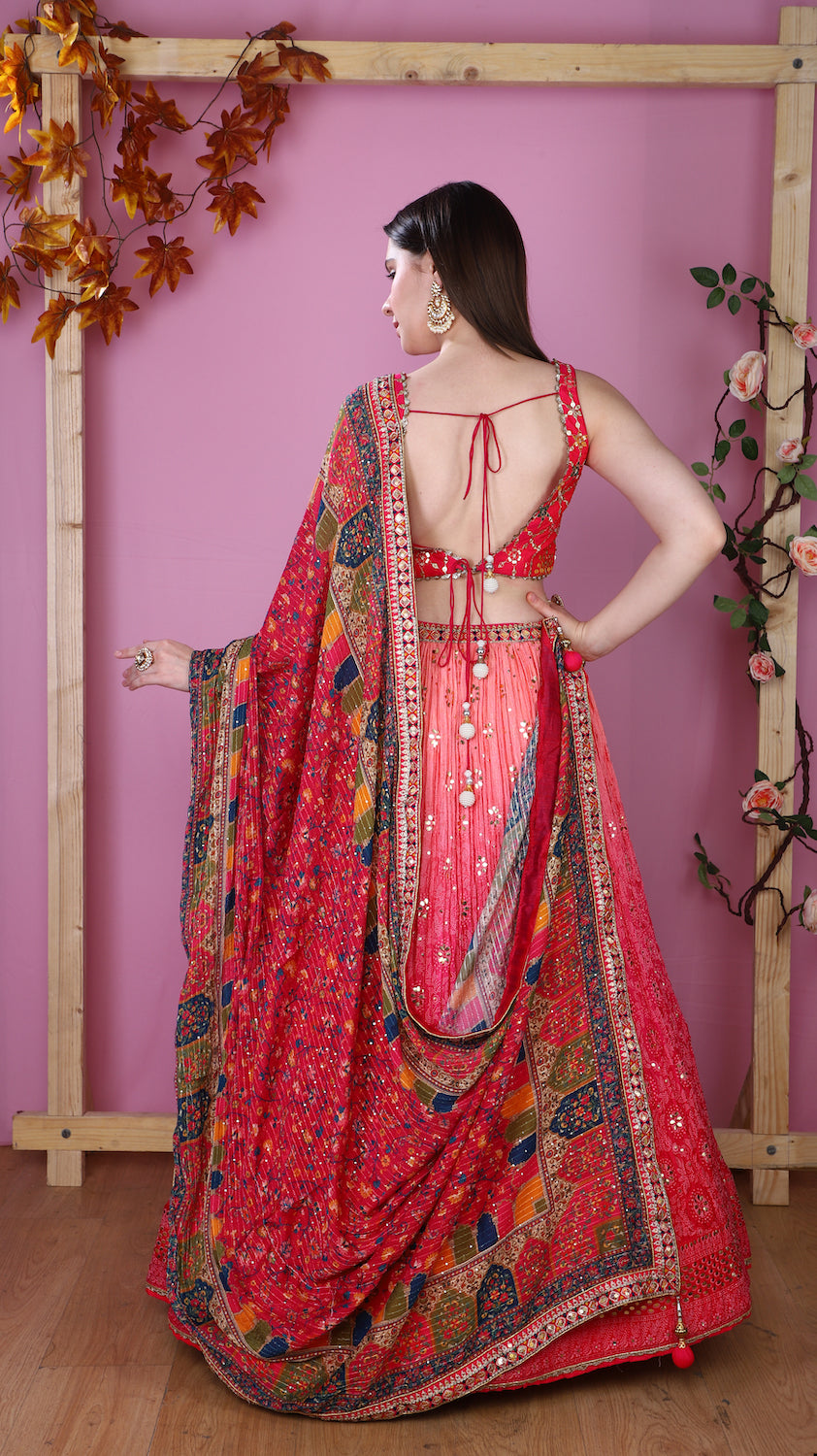 Ombre Peach to Pink Lehenga
