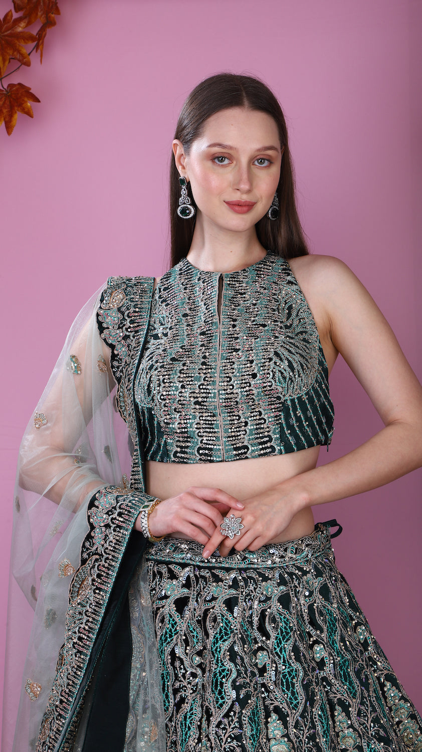 Velvet fully embroidered Lehenga