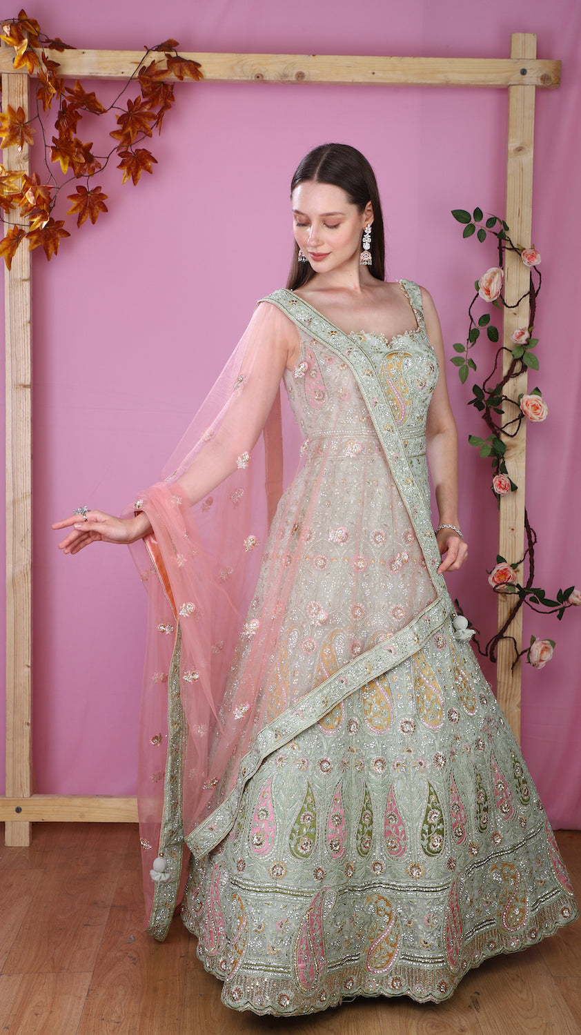 Pista Green Georgette Gown