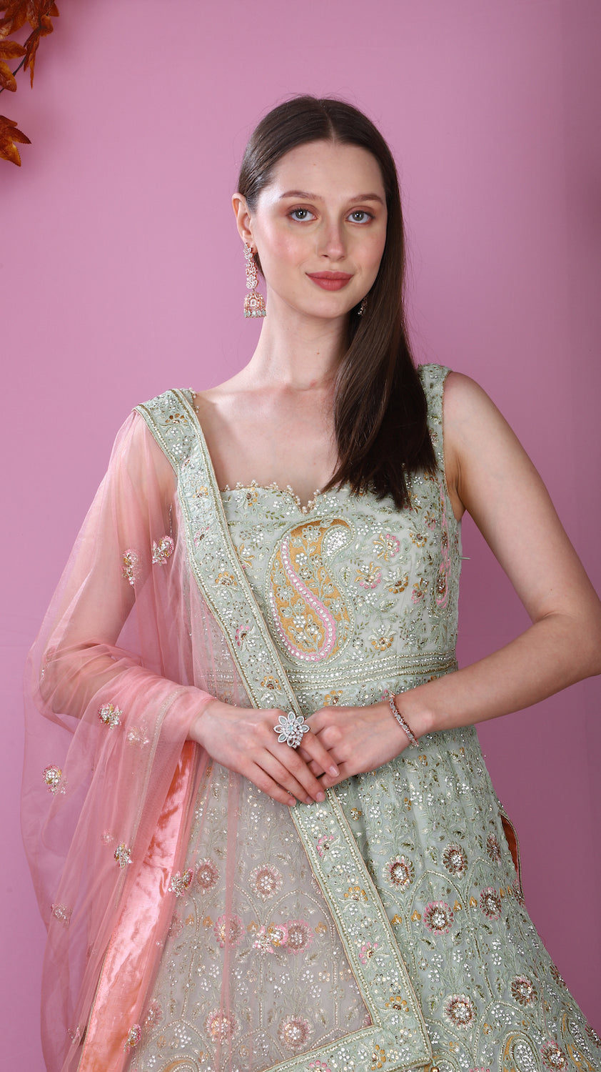 Pista Green Georgette Gown