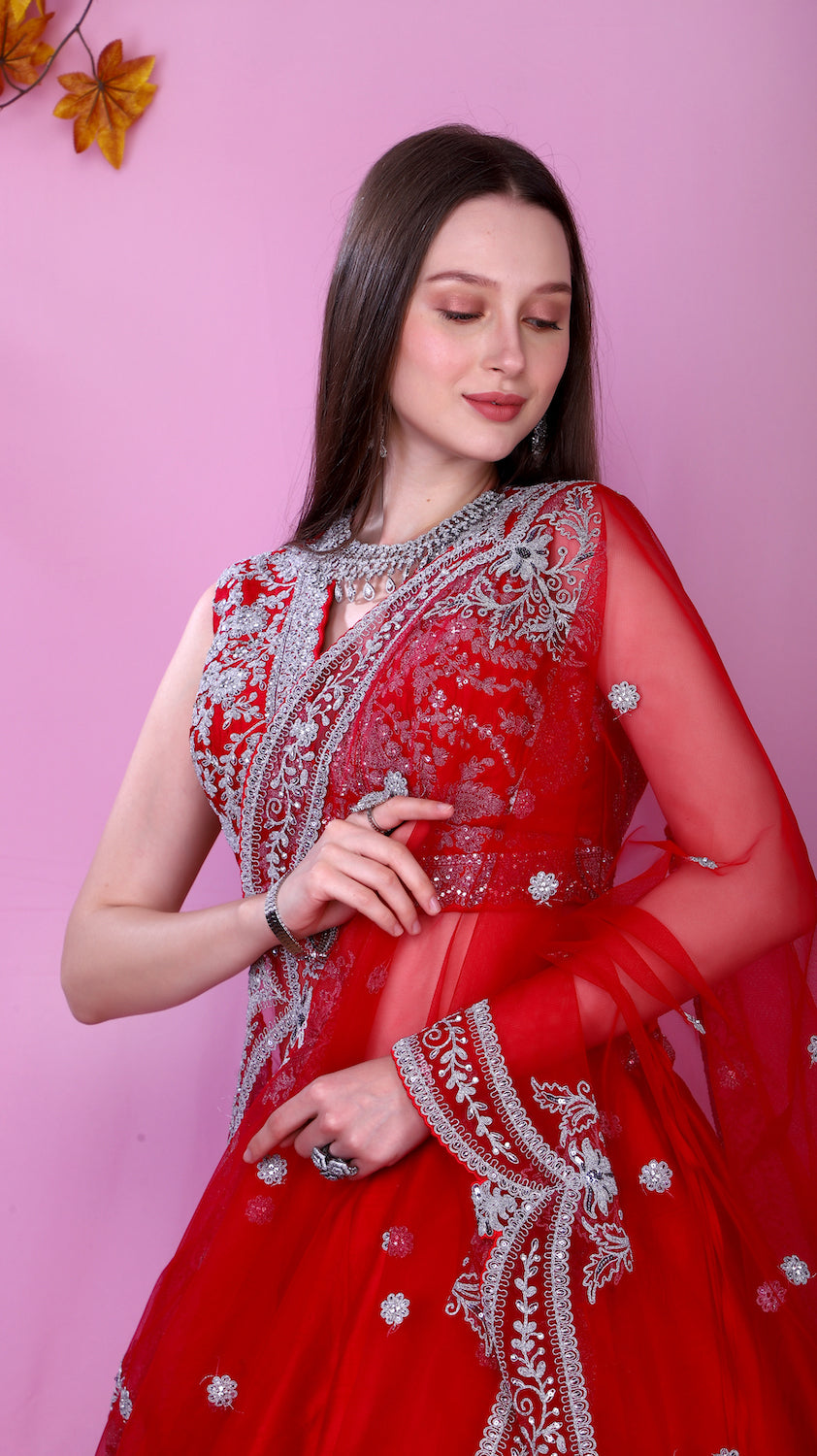 Hotpink Silk Lehenga