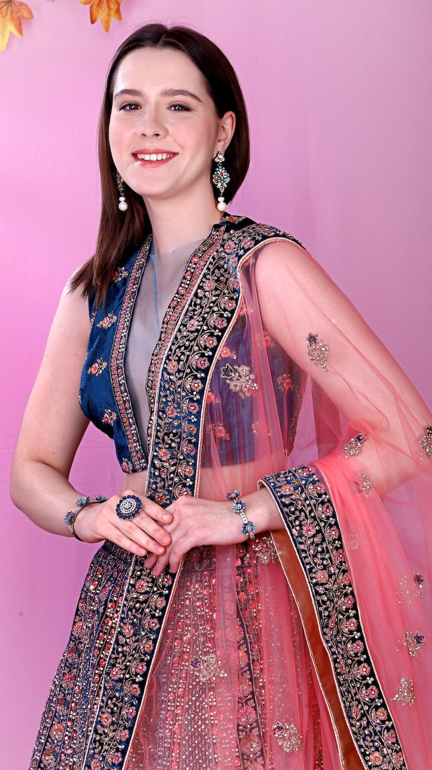 Velvet Navy Blue Lehenga