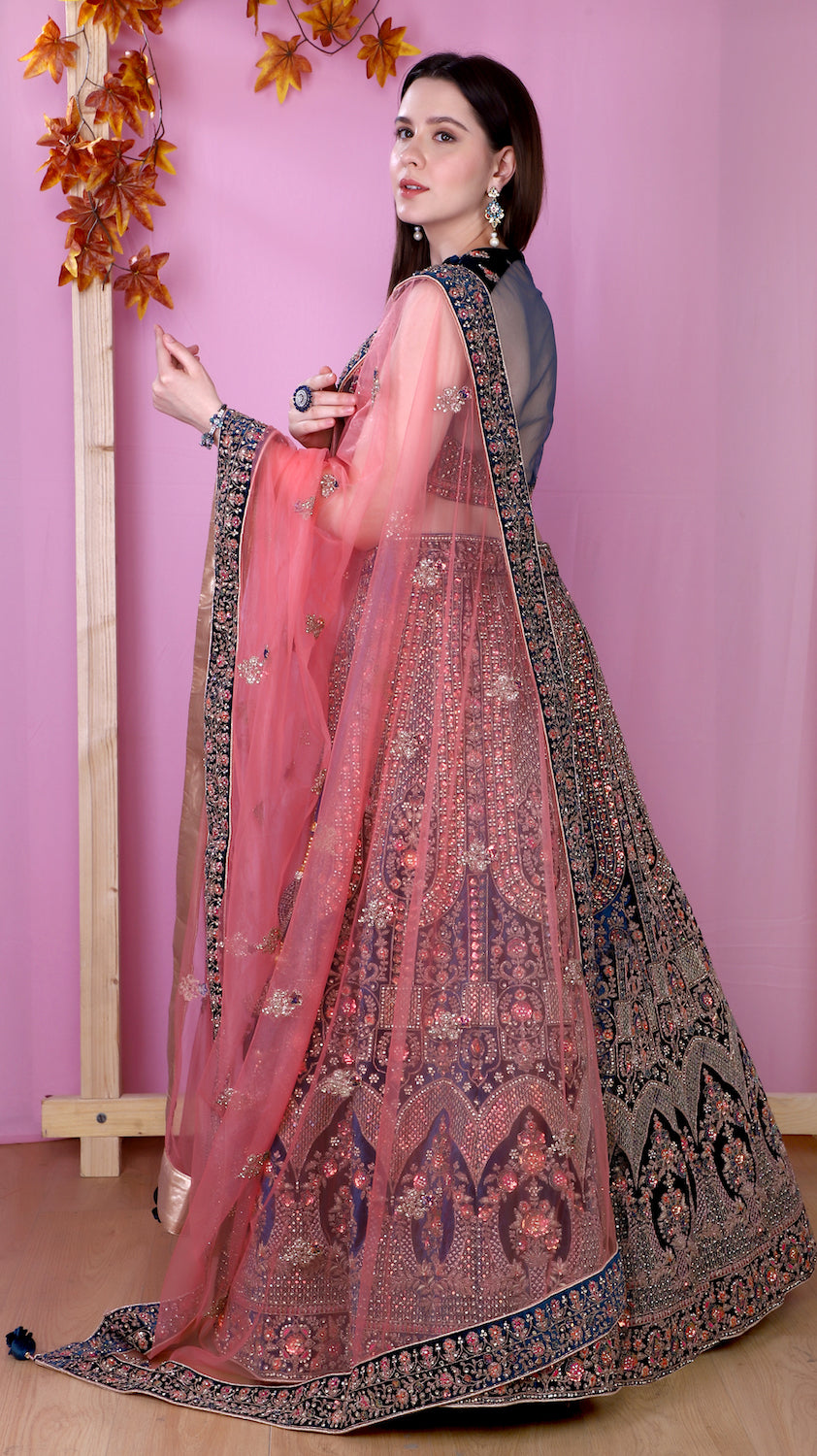 Velvet Navy Blue Lehenga