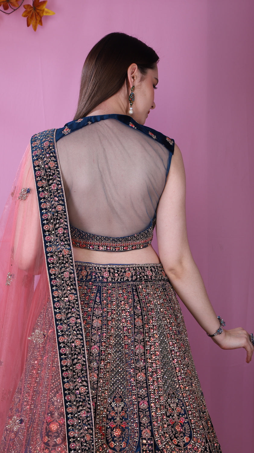 Velvet Navy Blue Lehenga