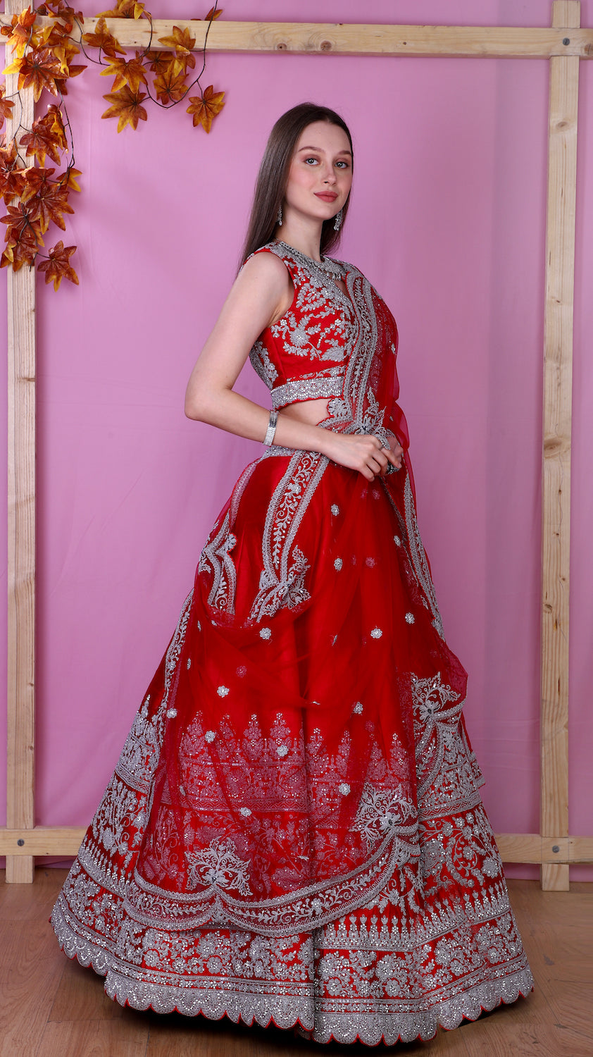 Hotpink Silk Lehenga
