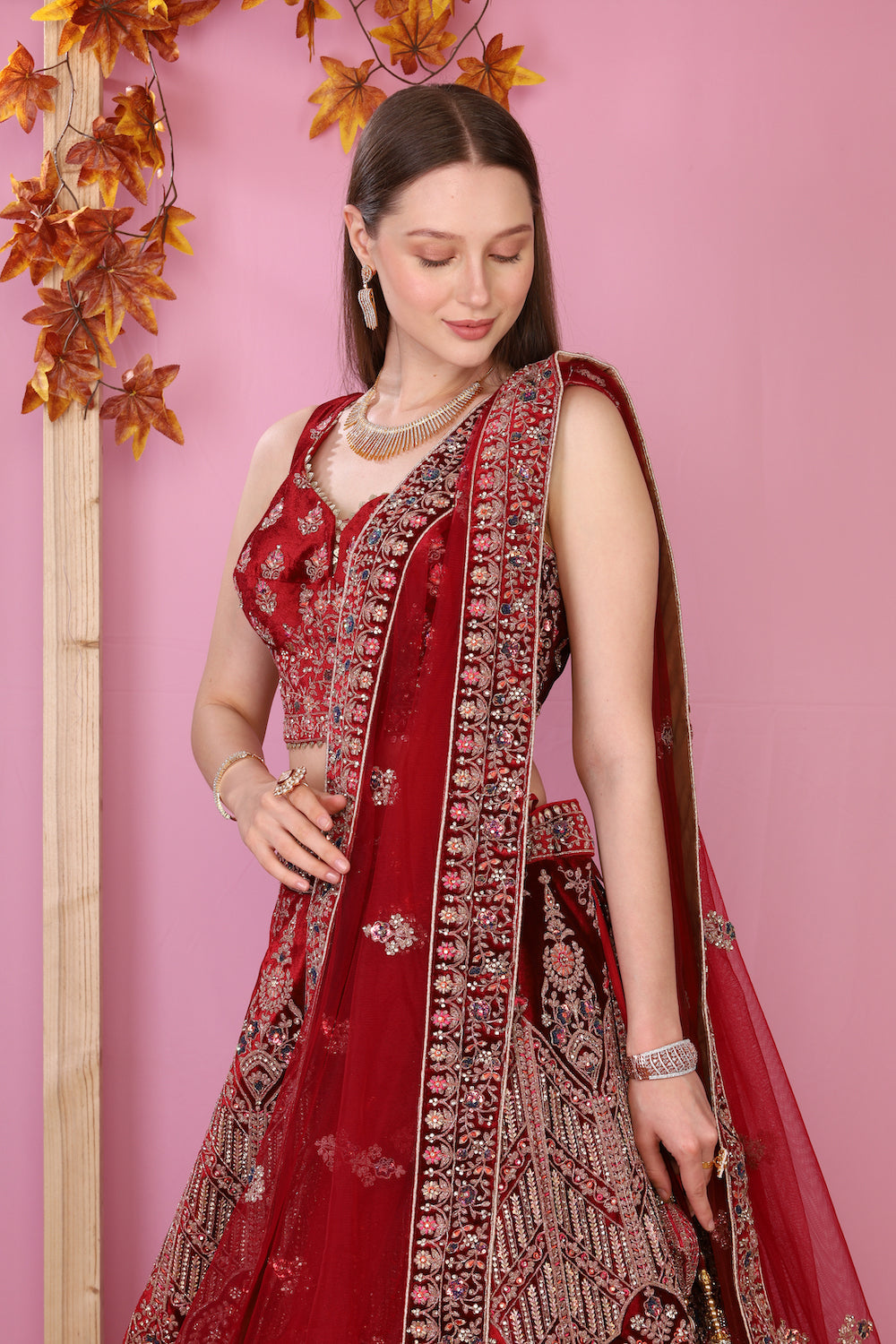 Mahroon Velvet Lehenga