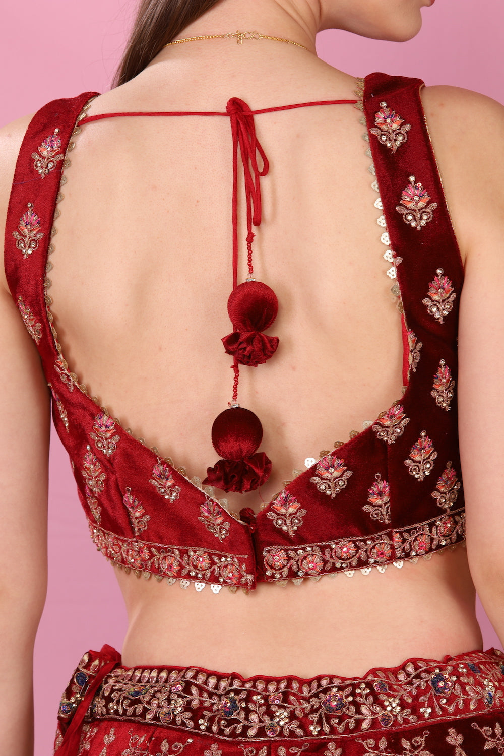 Mahroon Velvet Lehenga