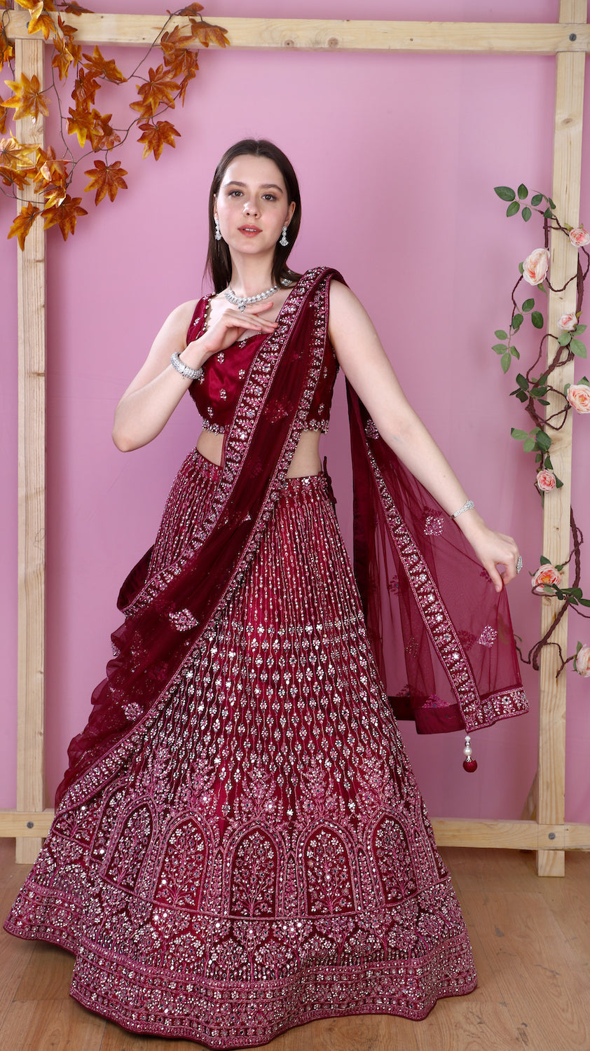Wine Lehenga
