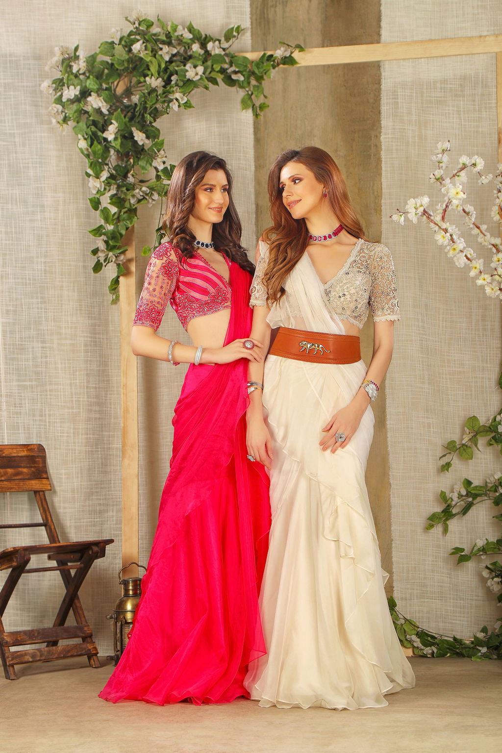 Stylish Pink Drape Saree