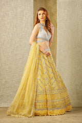 Stylish Top with yellow embroidered Skirt and dupatta