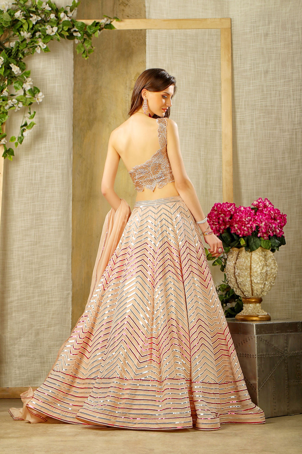 Nude Embroidered top with beautifull Skirt