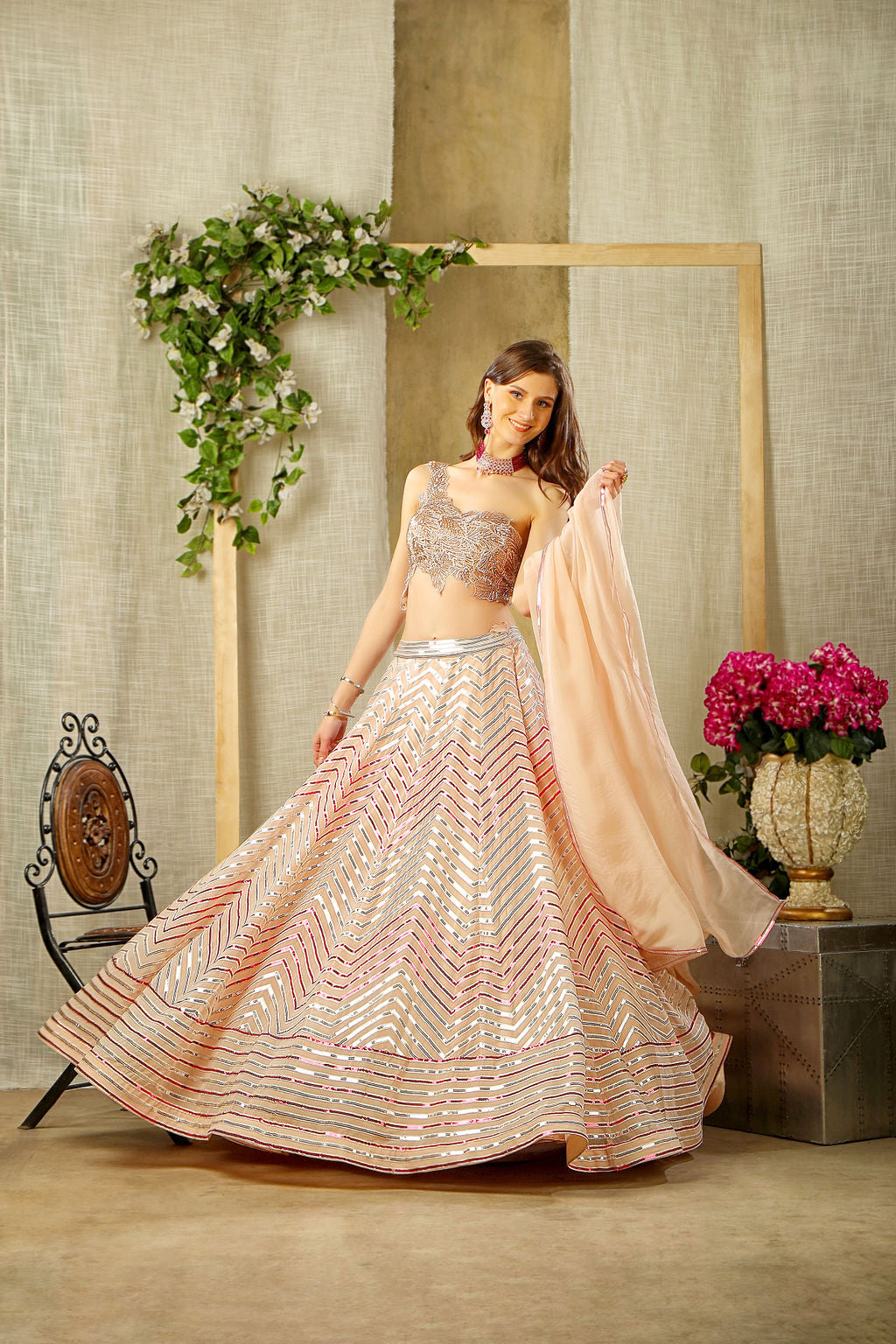 Nude Embroidered top with beautifull Skirt