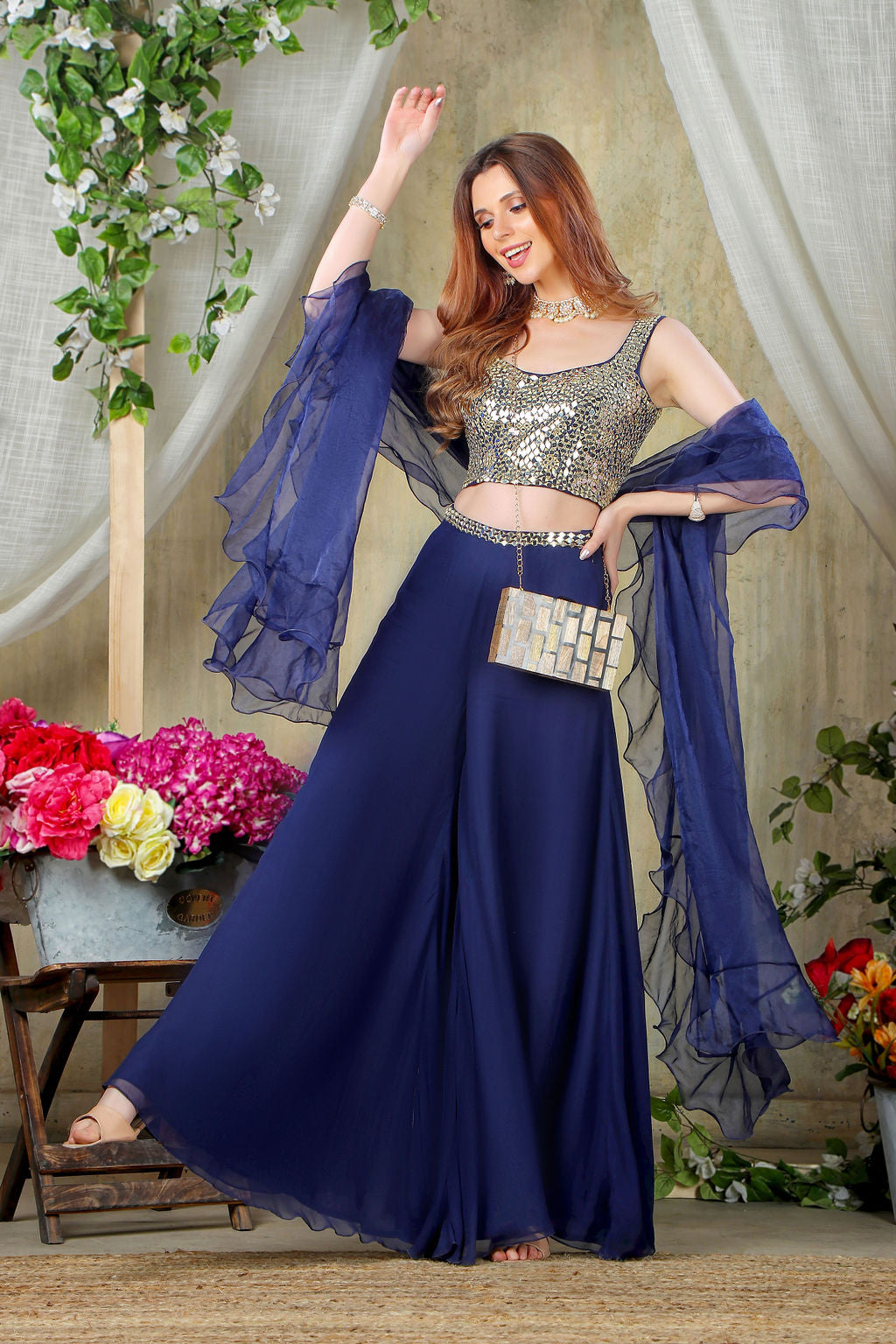 Navy Embroidered with plazo