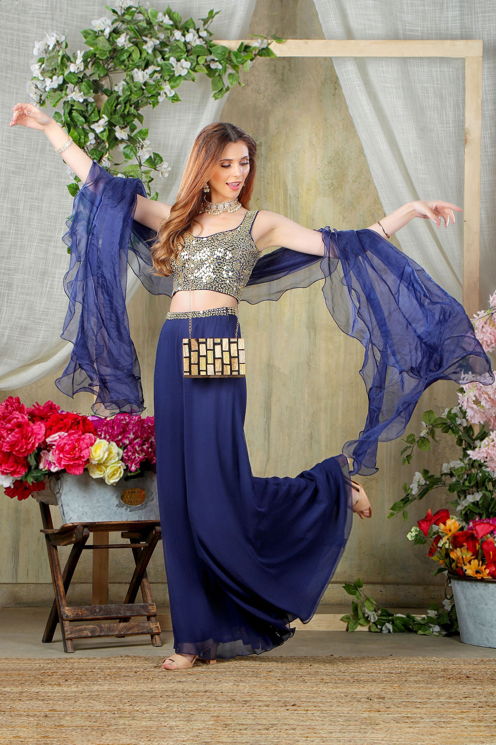 Navy Embroidered with plazo