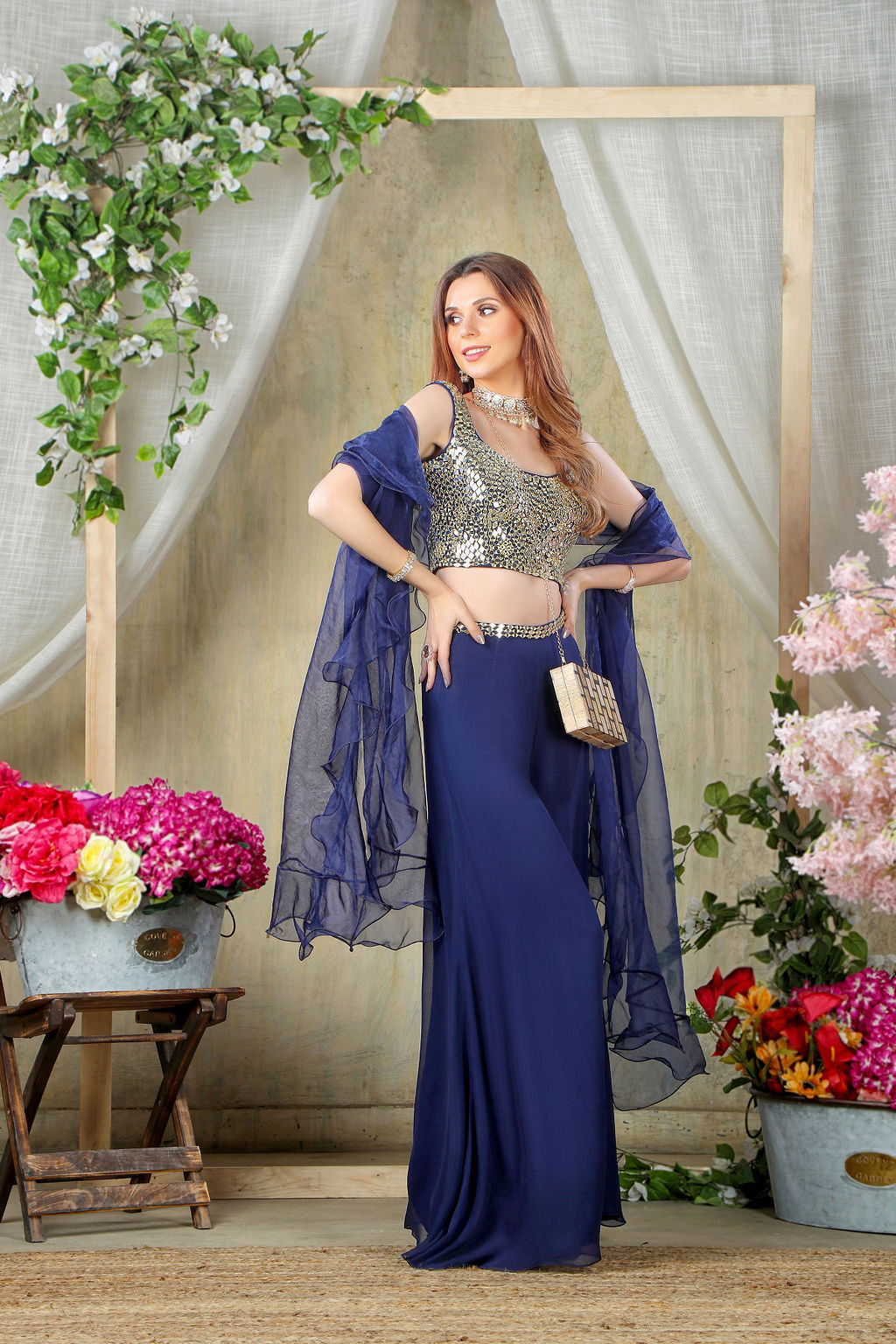 Navy Embroidered with plazo