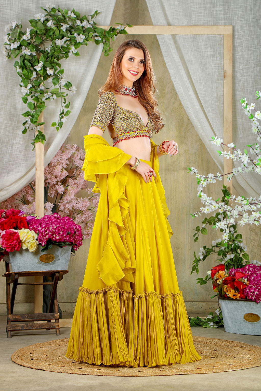 Stylish Lemon Blouse with Skirt