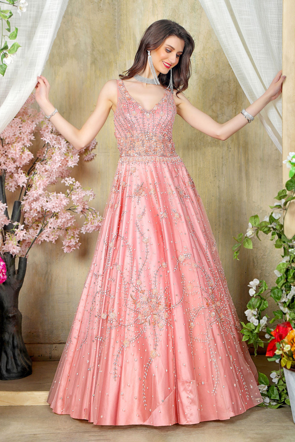 Pink embroidered Gown