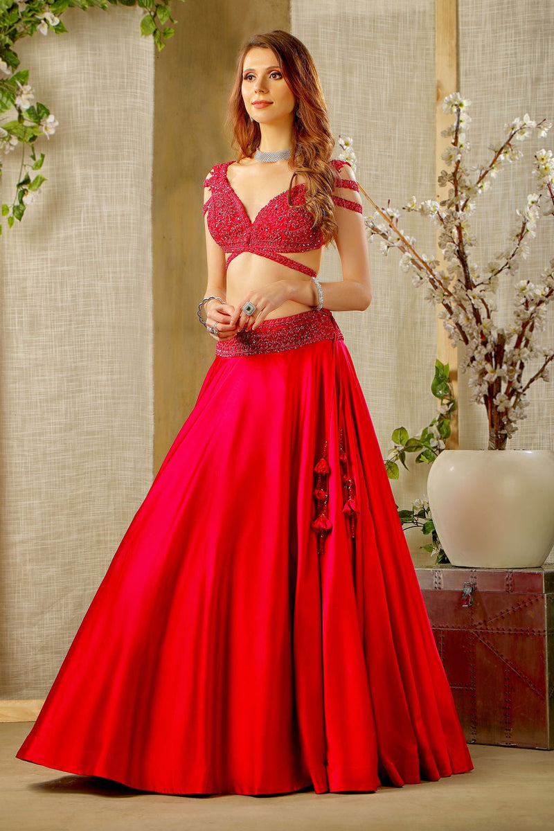 Red Stylish Embroidered Top and Skirt
