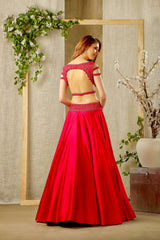 Red Stylish Embroidered Top and Skirt