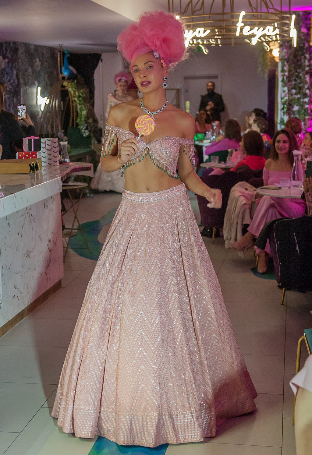 Pink Embroidered Top and Skirt