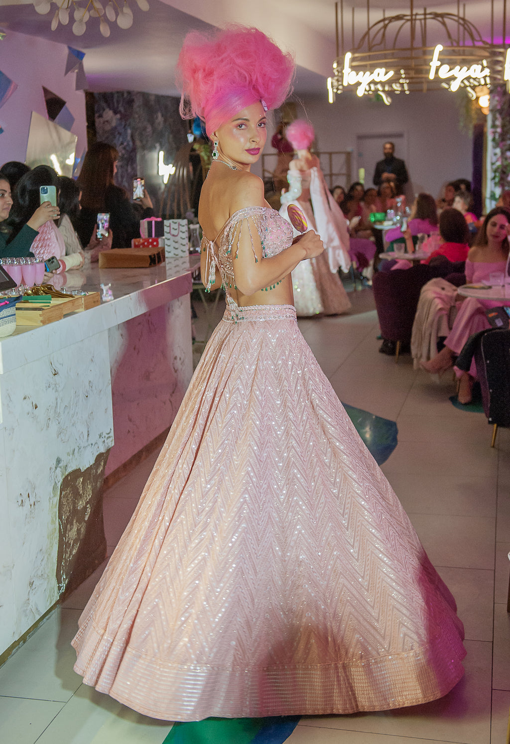 Pink Embroidered Top and Skirt