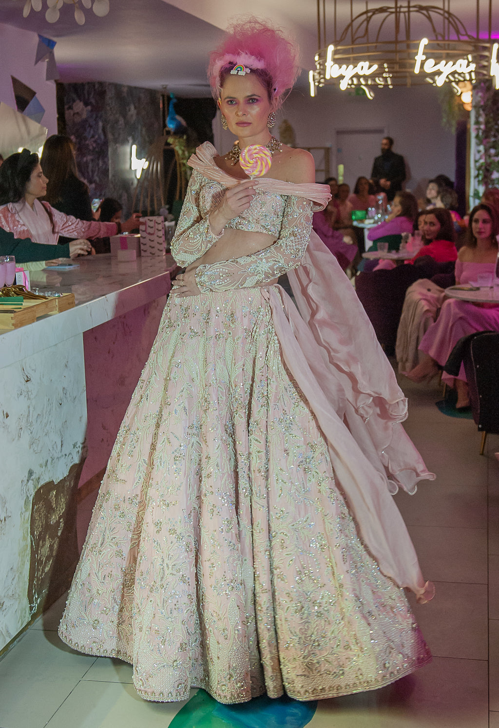 Pink Embroidered Top and Skirt