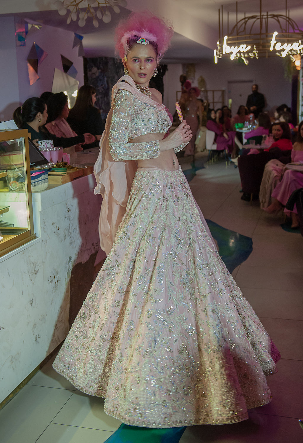 Pink Embroidered Top and Skirt