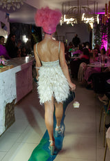 Ivory Short dress with feathers