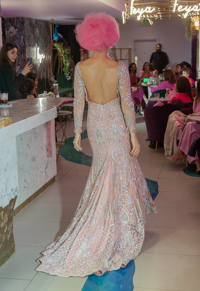Pink Fishcut gown with trail