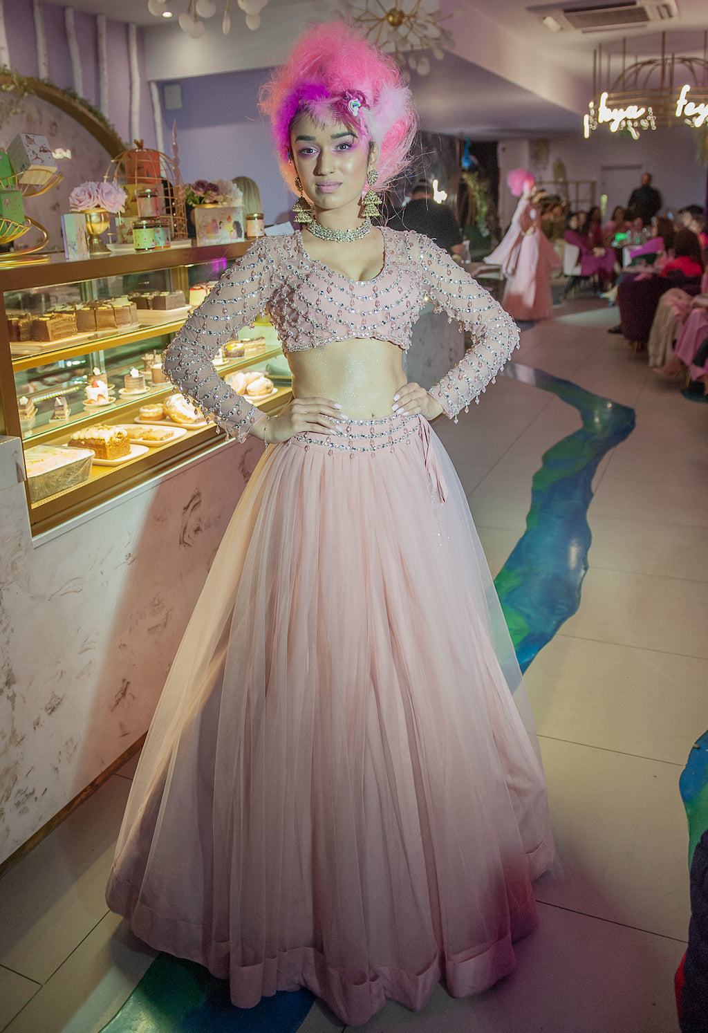 Pink Embroidered Top and Skirt