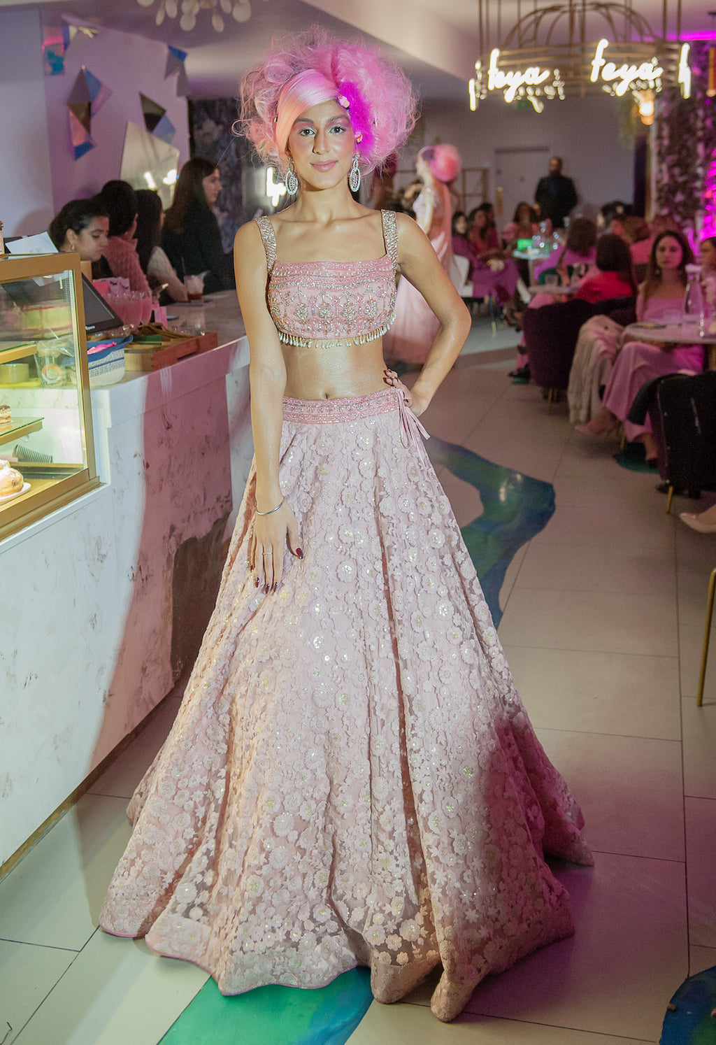 Pink Embroidered Top and Skirt