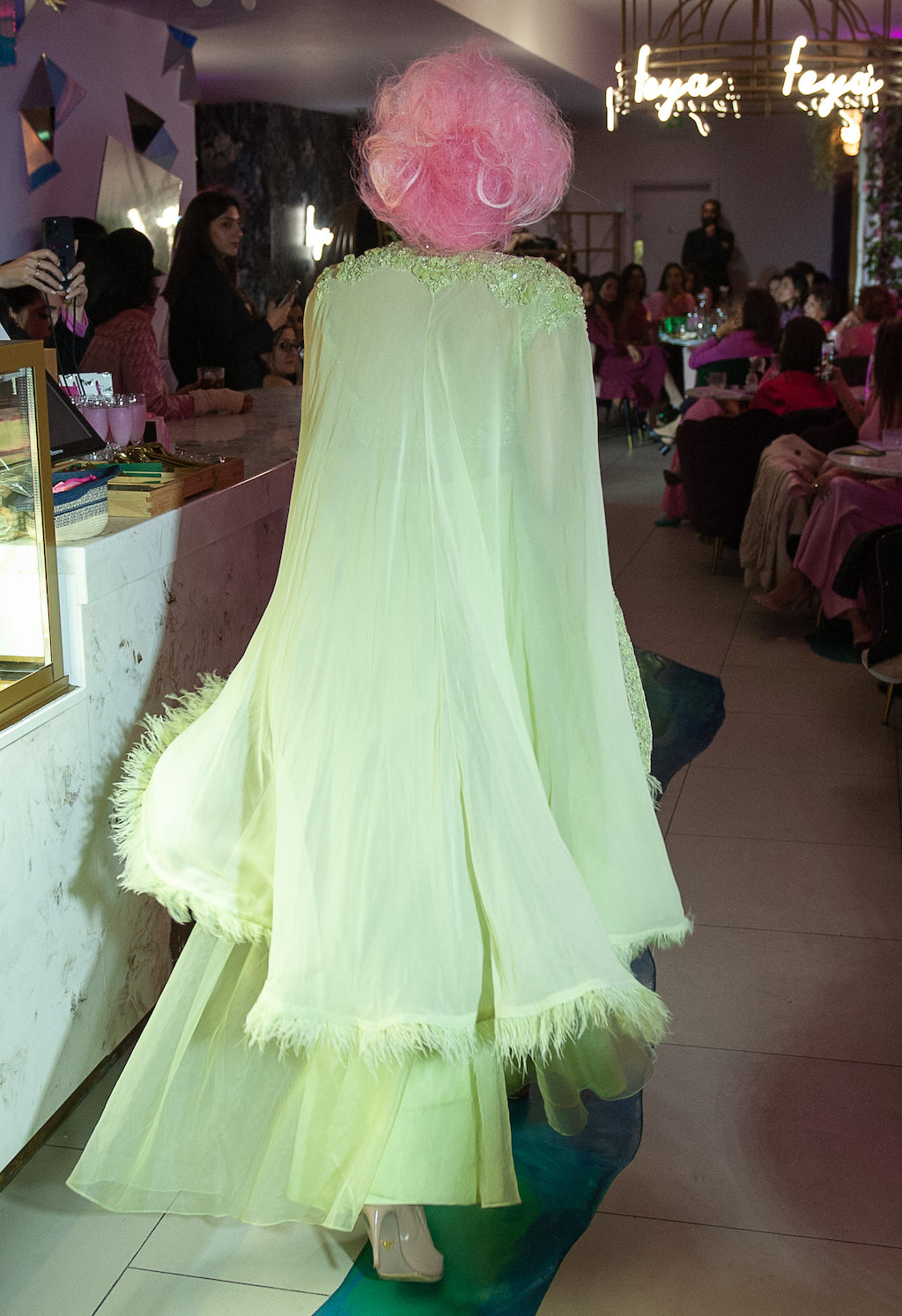 Mint embroidered top with plazo and cape
