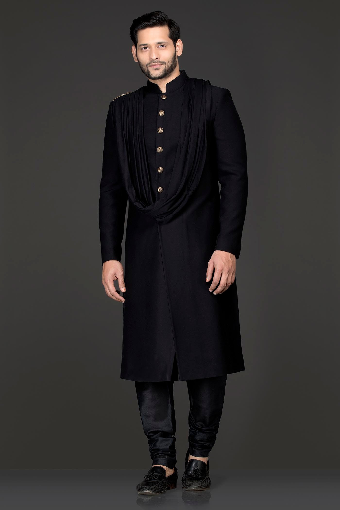 Black Colour Chuddidar Sherwani