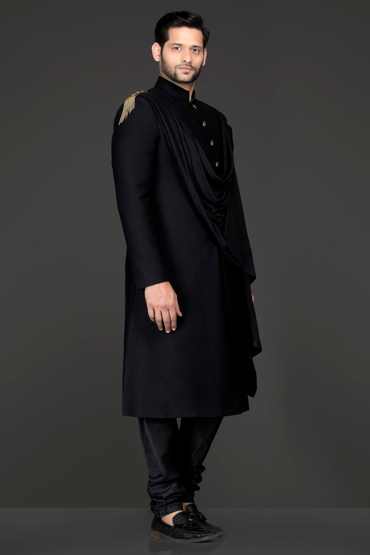Black Colour Chuddidar Sherwani